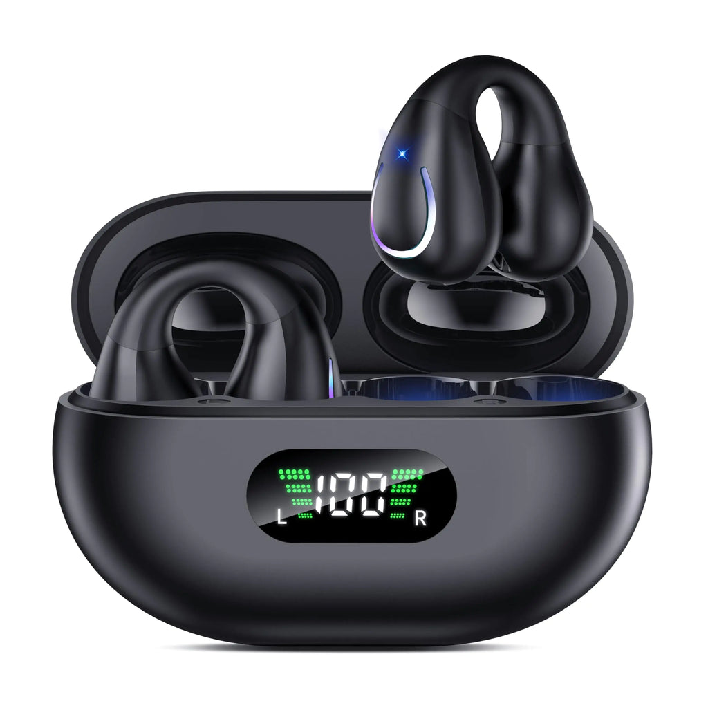 Open Ear Clip Wireless Earbuds Bluetooth 5.3 Sports Earphones Built-in Microphone with Earhooks Wireless Ear Buds Waterproof Fitness Headphones for Sports