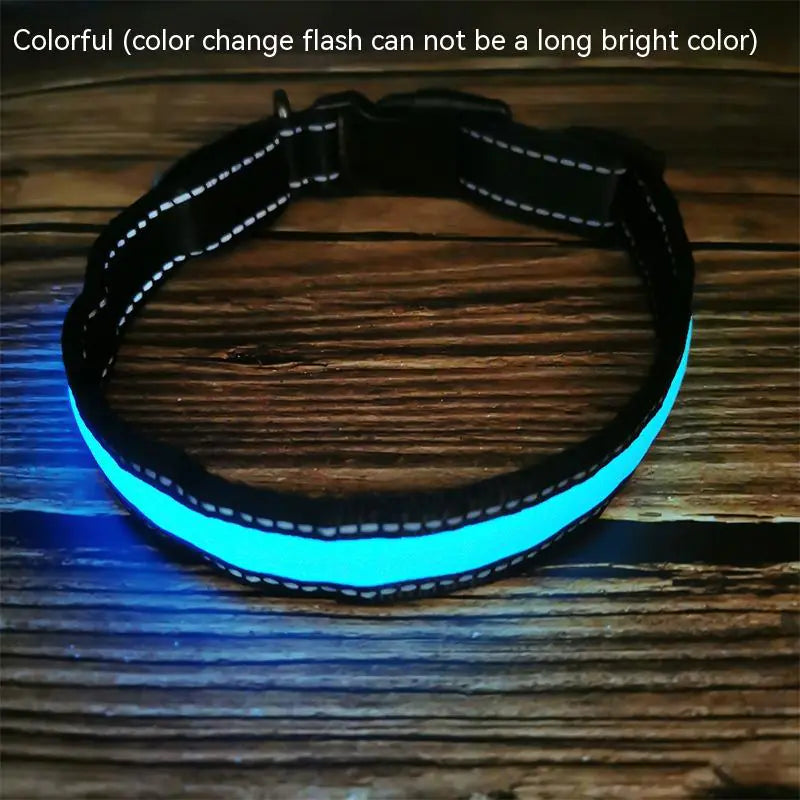Reflective LED Dog Collar with Leather and Ribbon Design