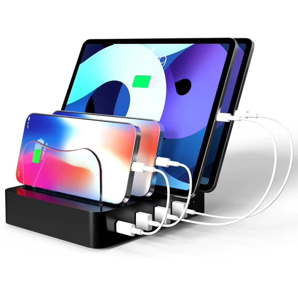 USB Charging Station - Charging Dock - 4-Port - Fast Charging Station for Multiple Devices - Docking Station - Smart Charging Station Dock - Multi Charging Station for Cell Phones Tablets