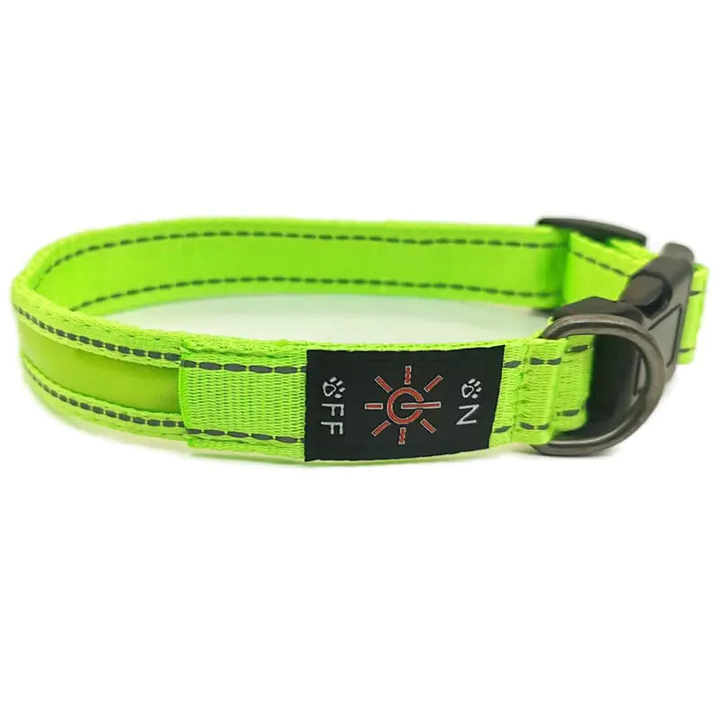Reflective LED Dog Collar with Leather and Ribbon Design