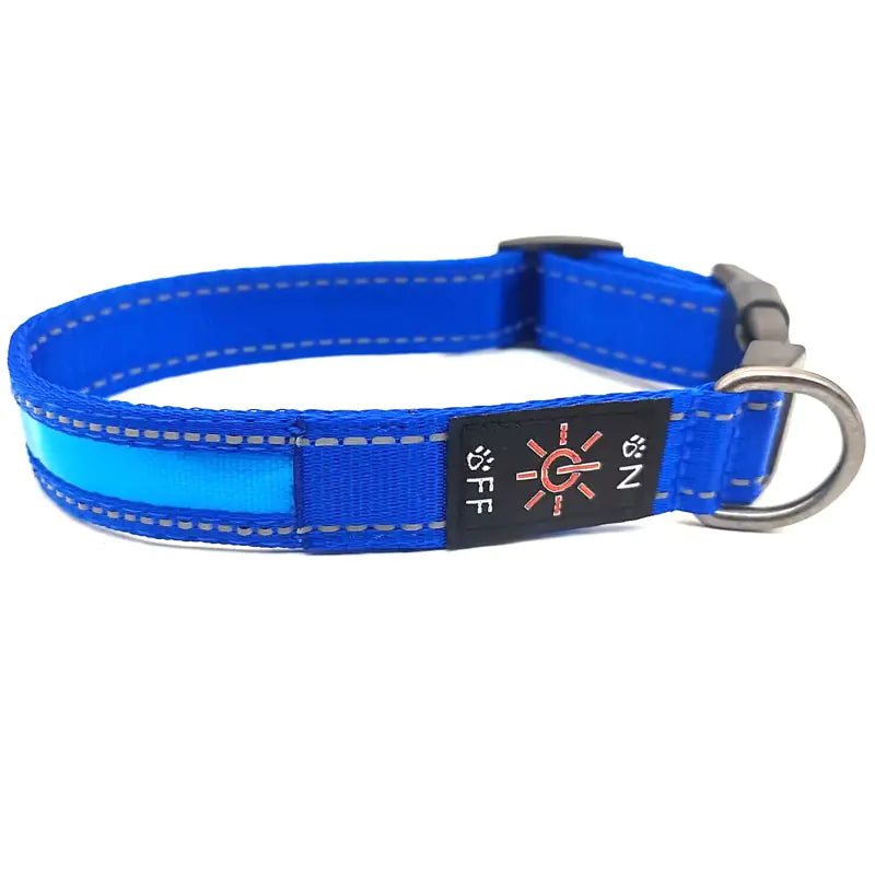 Reflective LED Dog Collar with Leather and Ribbon Design