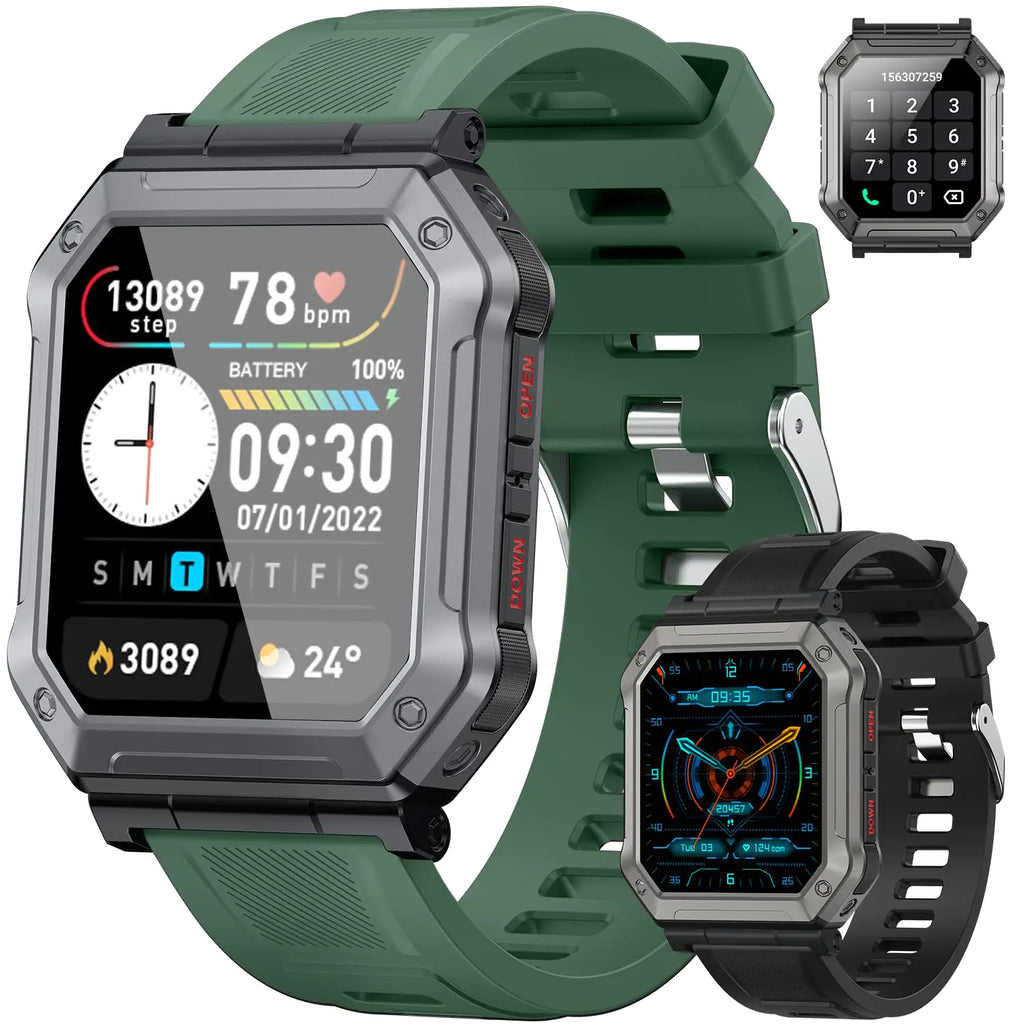 Smart Watch for Men Fitness Tracker: Military Smart Watches for Men Digital Mens Watches Make/Answer Call Running Waterproof Smartwatch Android Phones iPhone Samsung Compatible Heart Rate Monitor