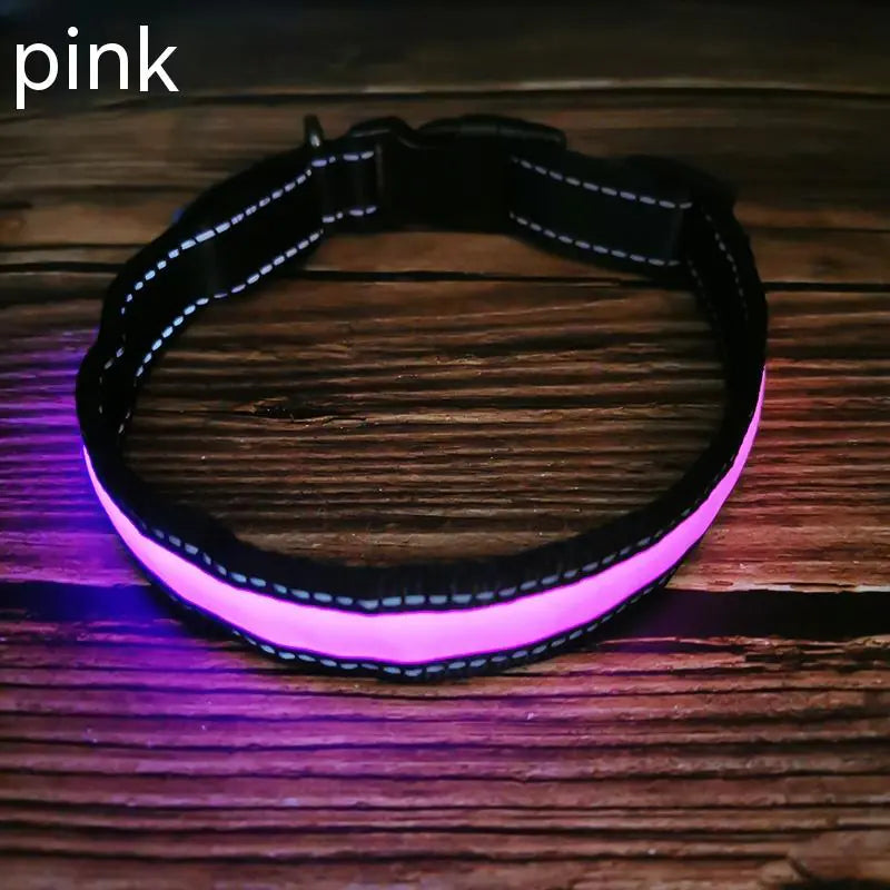 Reflective LED Dog Collar with Leather and Ribbon Design