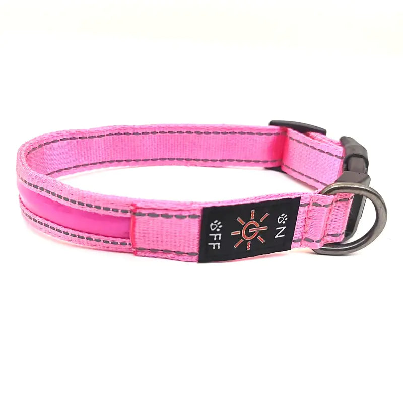 Reflective LED Dog Collar with Leather and Ribbon Design