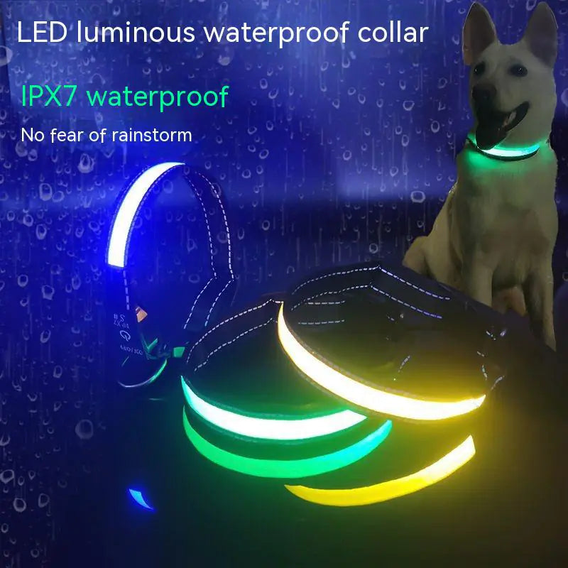 Reflective LED Dog Collar with Leather and Ribbon Design