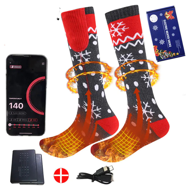 Premium USB Heated Ski Socks – 5000mAh Battery & Flower Pattern