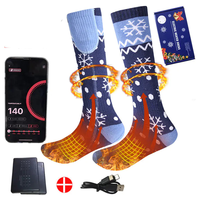 Premium USB Heated Ski Socks – 5000mAh Battery & Flower Pattern