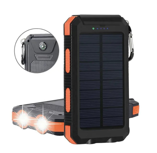 Solar Power Bank with Dual Headlight, 10000mAh/20000mAh, LED Flashlight