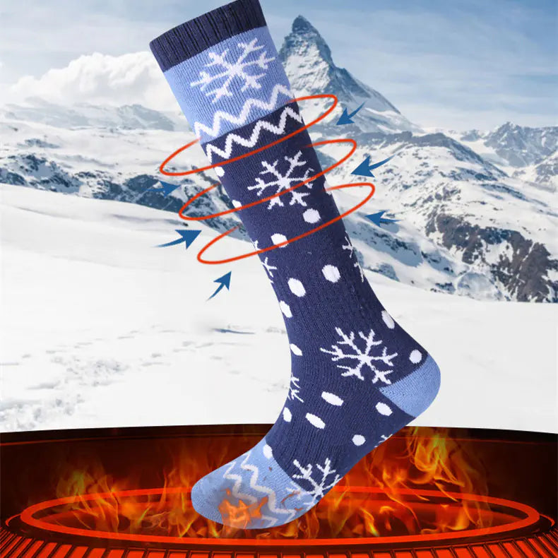 Premium USB Heated Ski Socks – 5000mAh Battery & Flower Pattern