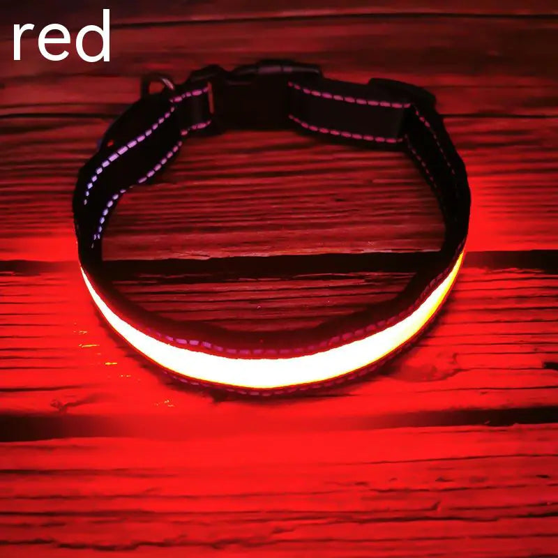 Reflective LED Dog Collar with Leather and Ribbon Design